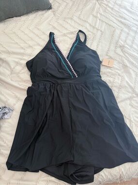 Black V-Neck Swimshort  with Contrast Trim